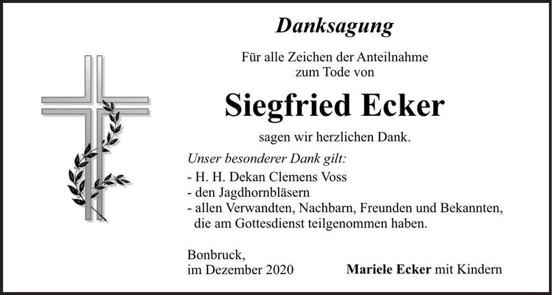 Traueranzeige Siegfried Ecker