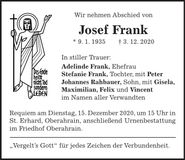 Traueranzeige Josef Frank