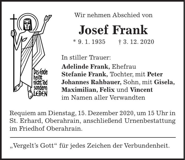 Traueranzeige Josef Frank