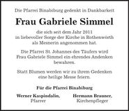 Traueranzeige Gabriele Simmel