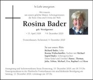 Traueranzeige Rosina Bader