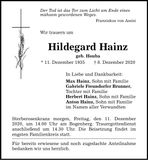 Traueranzeige Hildegard Hainz