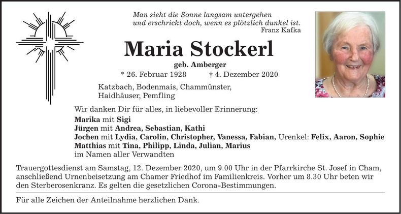 Traueranzeige Maria Stockerl