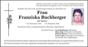 Traueranzeige Franziska Buchberger