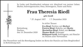 Traueranzeige Theresia Riedl