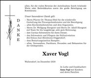 Traueranzeige Xaver Vogl