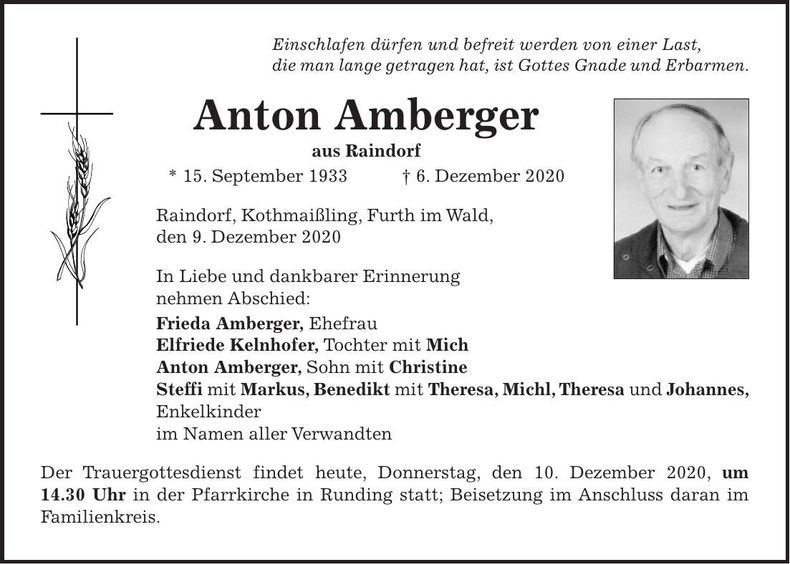 Traueranzeige Anton Amberger