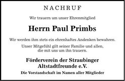Traueranzeige Paul Primbs