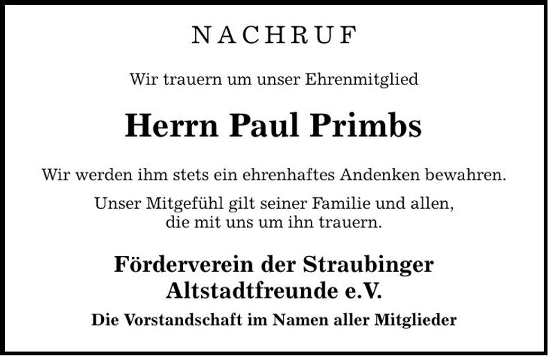 Traueranzeige Paul Primbs
