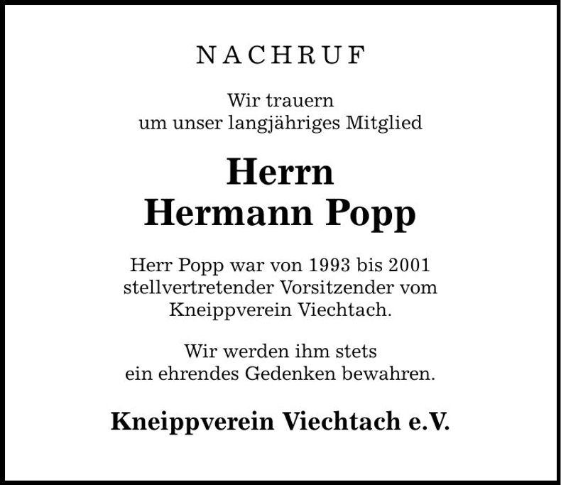 Traueranzeige Hermann Popp