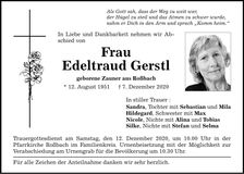 Traueranzeige Edeltraud Gerstl