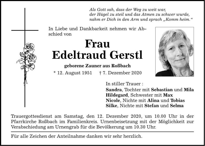 Traueranzeige Edeltraud Gerstl