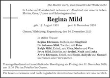 Traueranzeige Regina Mild
