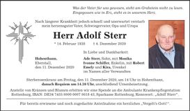 Traueranzeige Adolf Sterr