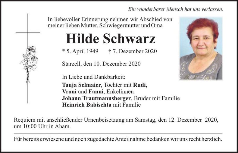 Traueranzeige Hilde Schwarz
