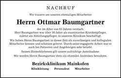 Traueranzeige Ottmar Baumgartner