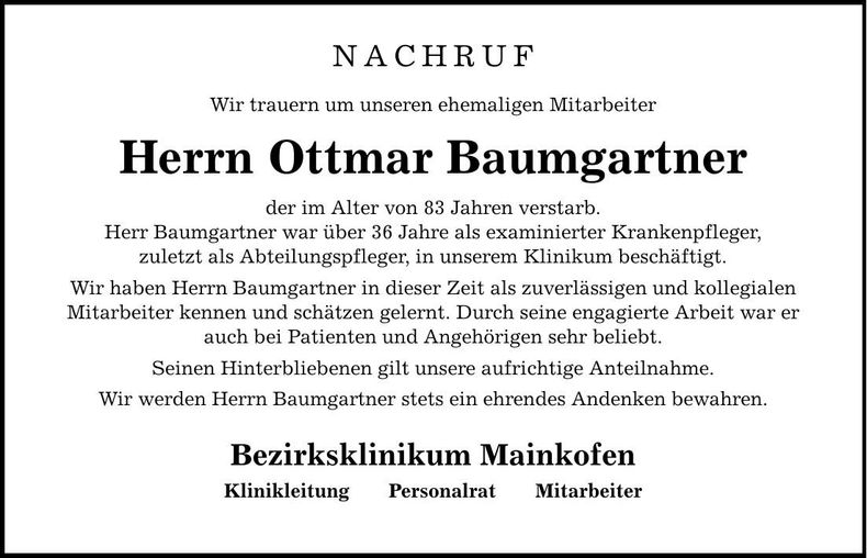Traueranzeige Ottmar Baumgartner