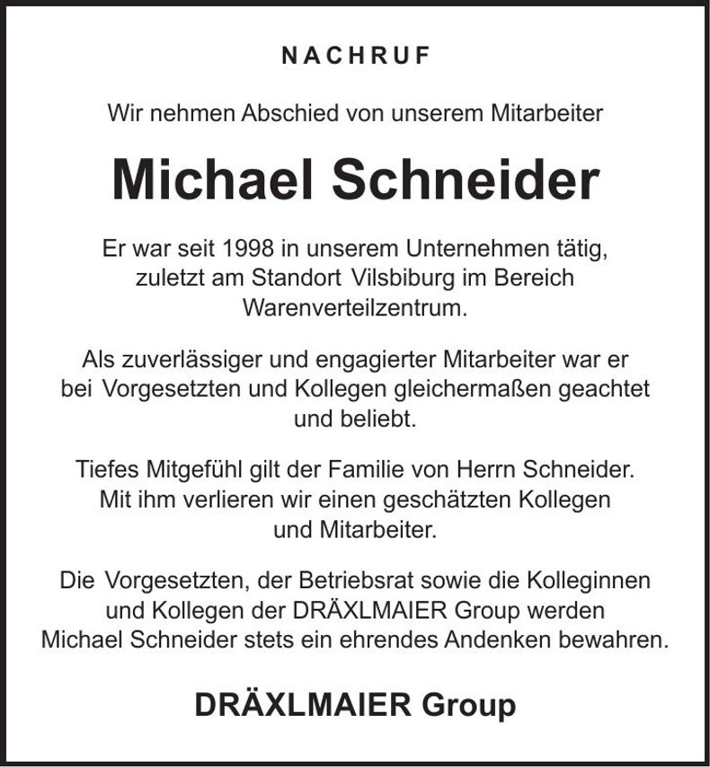 Traueranzeige Michael Schneider
