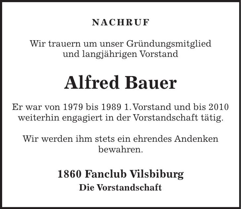 Traueranzeige Alfred Bauer