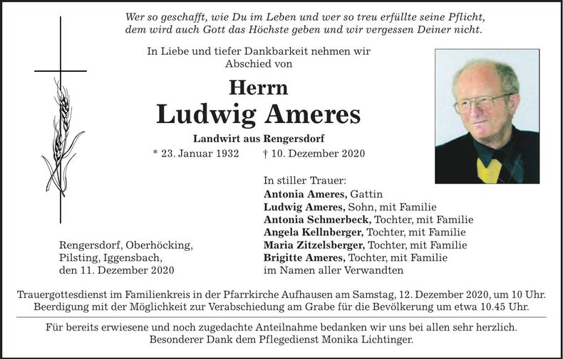 Traueranzeige Ludwig Ameres