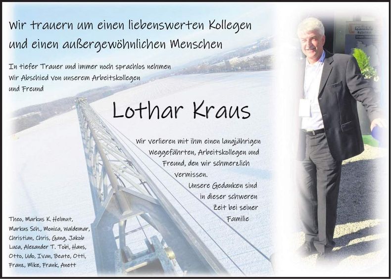 Traueranzeige Lothar Kraus
