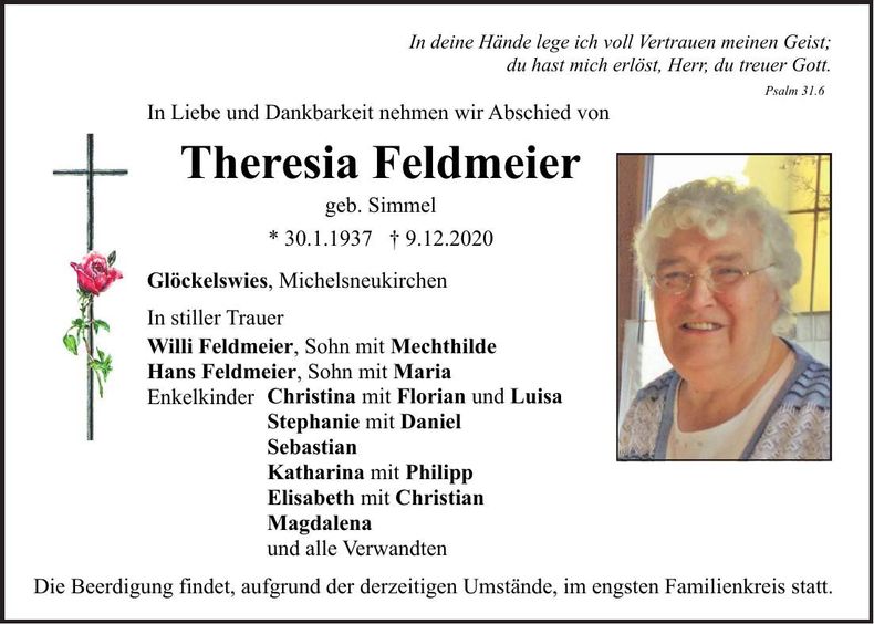 Traueranzeige Theresia Feldmeier