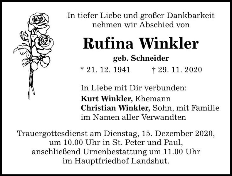 Traueranzeige Rufina Winkler