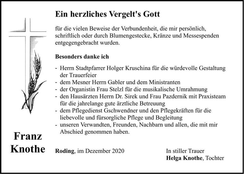 Traueranzeige Franz Knothe