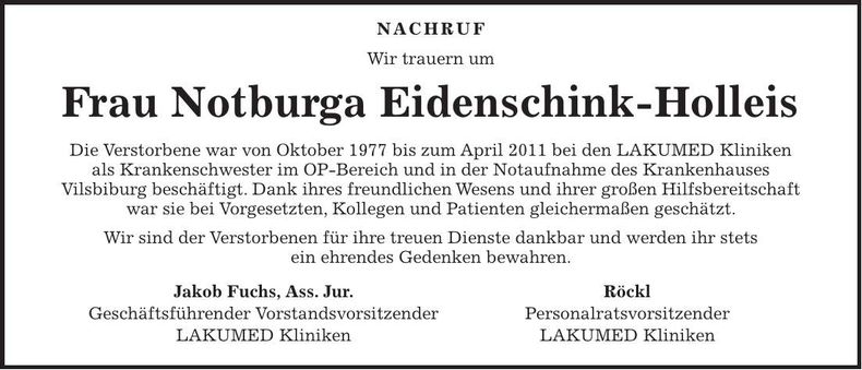 Traueranzeige Notburga Eidenschink-Holleis