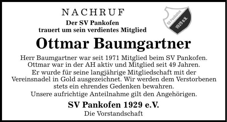 Traueranzeige Ottmar Baumgartner