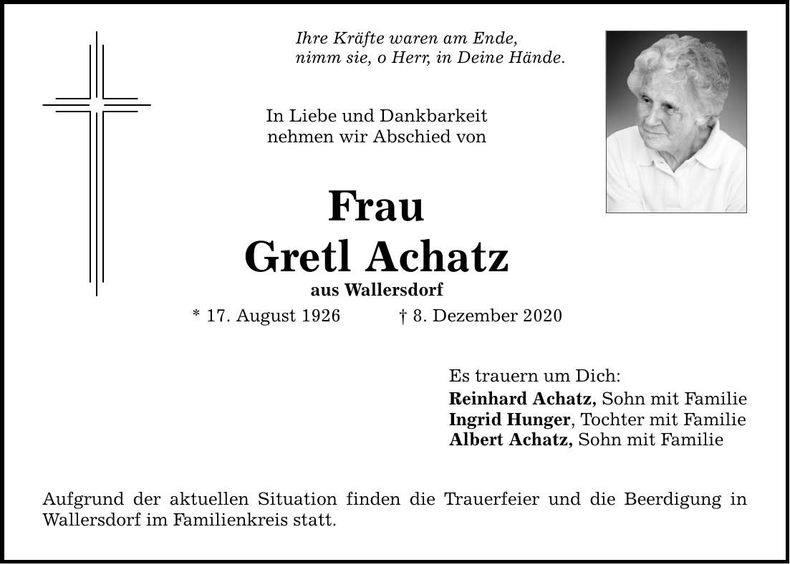 Traueranzeige Gretl Achatz