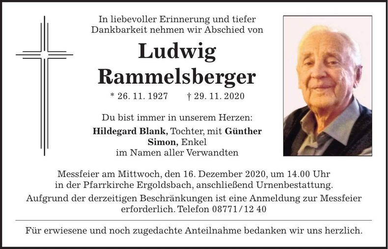 Traueranzeige Ludwig Rammelsberger
