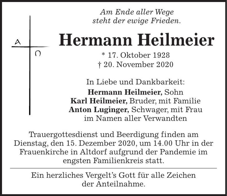 Traueranzeige Hermann Heilmeier