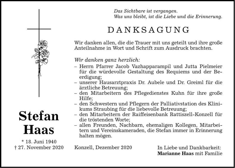Traueranzeige Stefan Haas