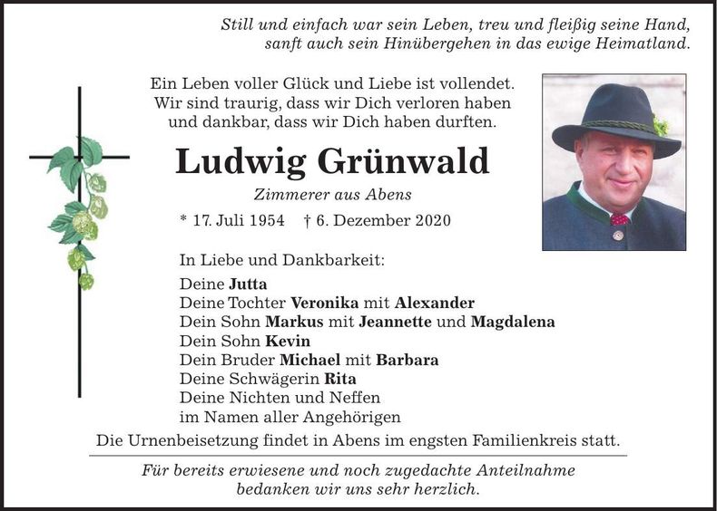 Traueranzeige Ludwig Grünwald