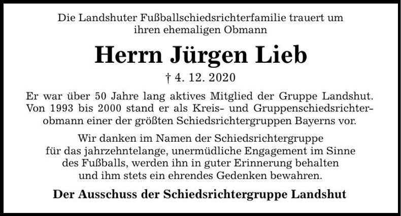 Traueranzeige Jürgen Lieb