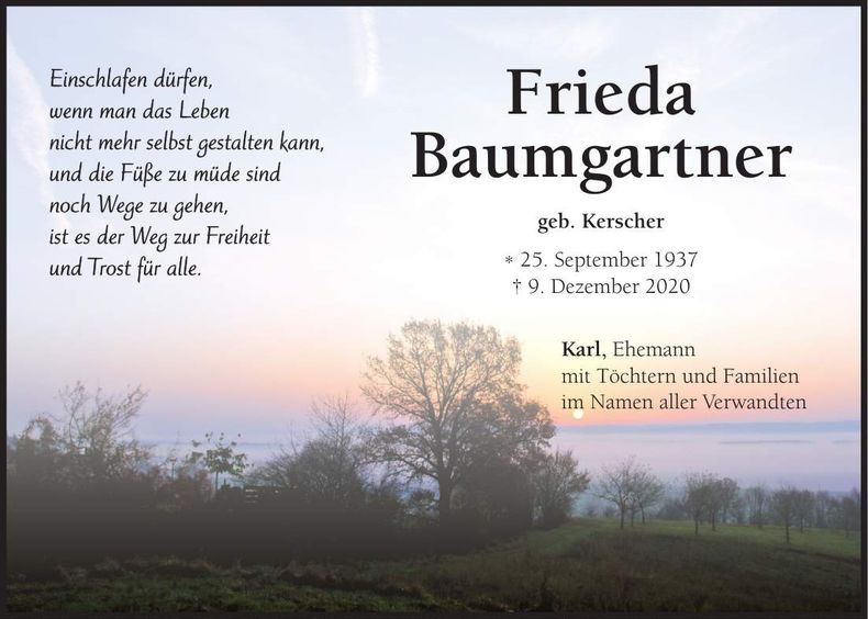 Traueranzeige Frieda Baumgartner