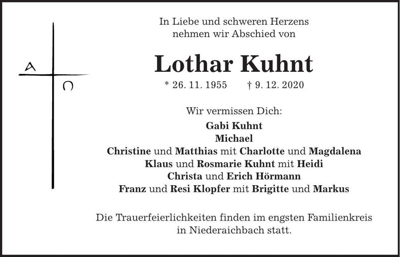 Traueranzeige Lothar Kuhnt