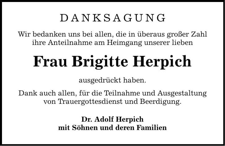 Traueranzeige Brigitte Herpich