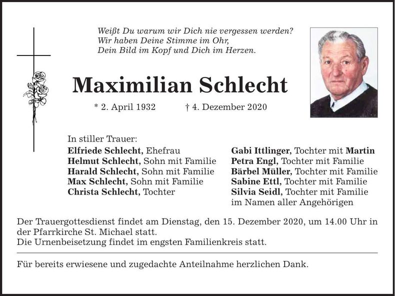 Traueranzeige Maximilian Schlecht