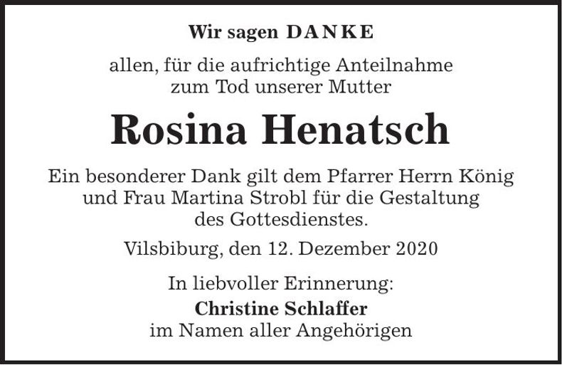 Traueranzeige Rosina Henatsch