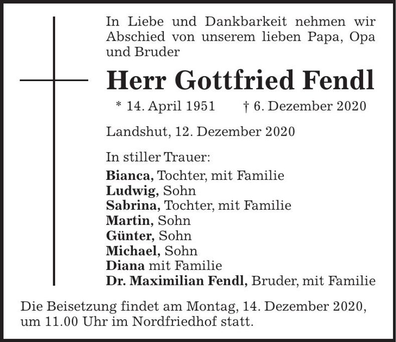 Traueranzeige Gottfried Fendl