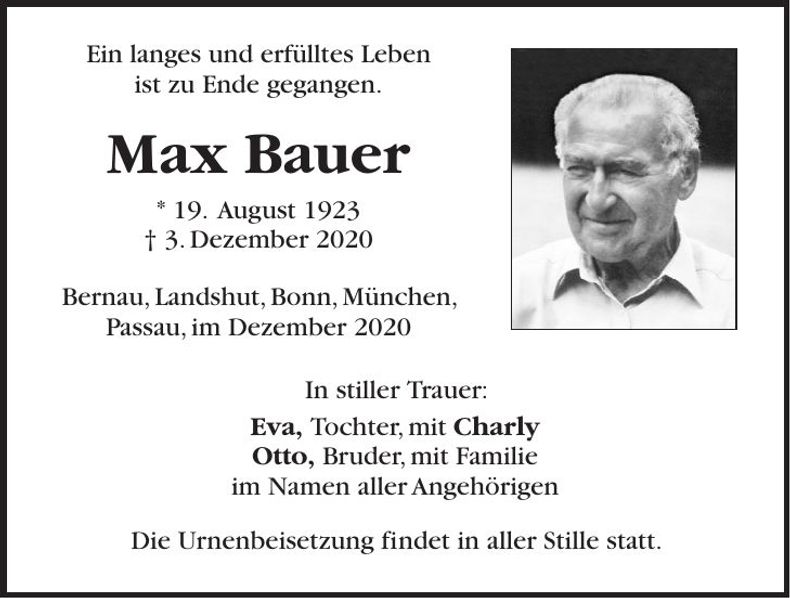 Traueranzeige Max Bauer