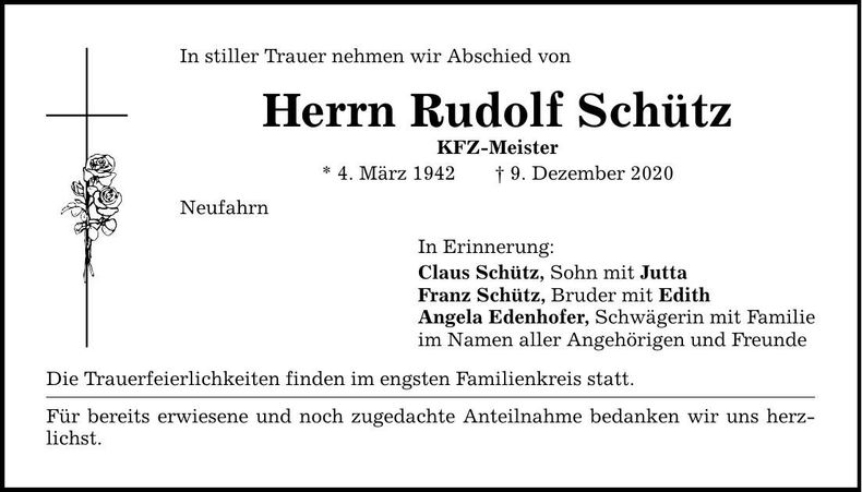 Traueranzeige Rudolf Schütz