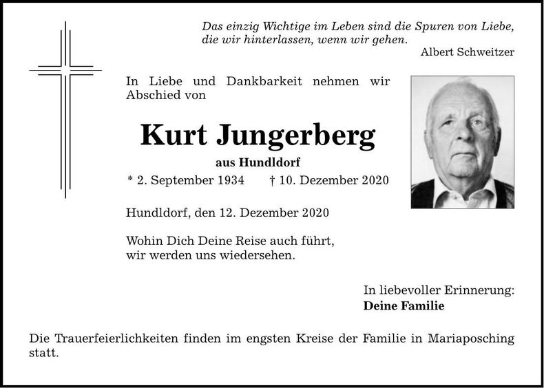 Traueranzeige Kurt Jungerberg