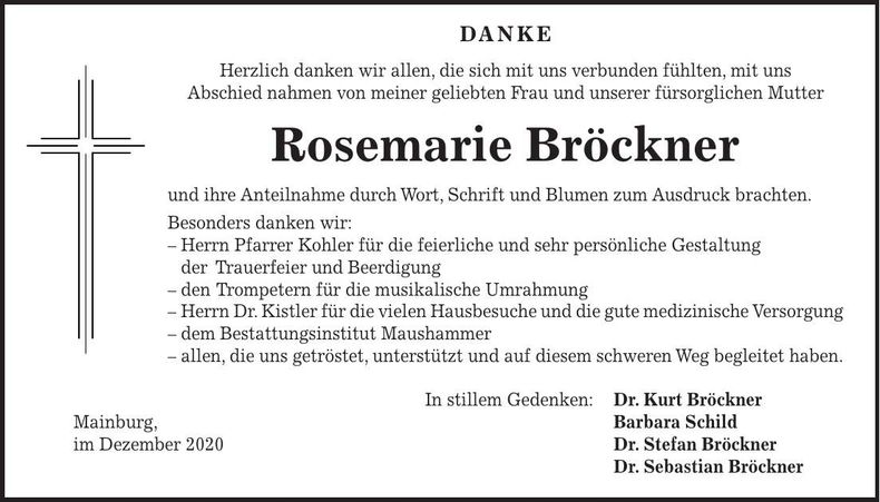 Traueranzeige Rosemarie Bröckner