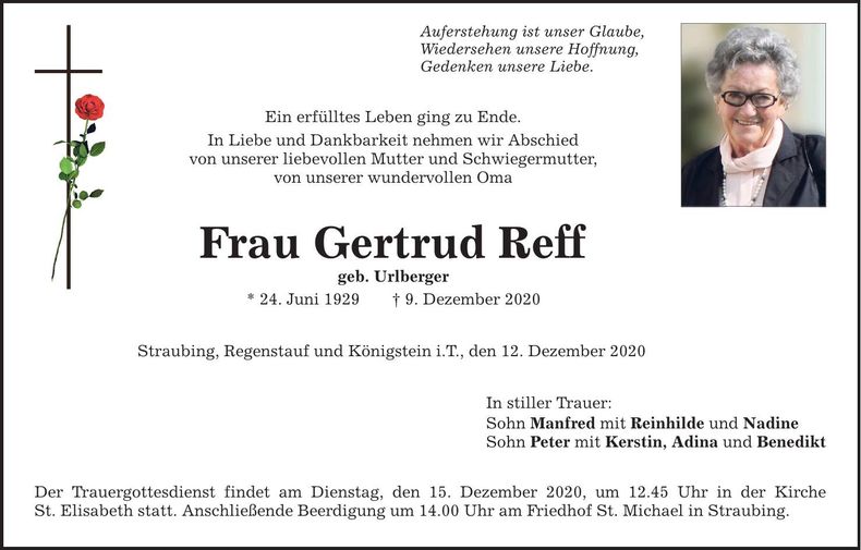 Traueranzeige Gertrud Reff
