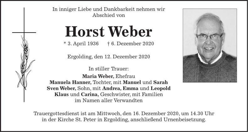 Traueranzeige Horst Weber