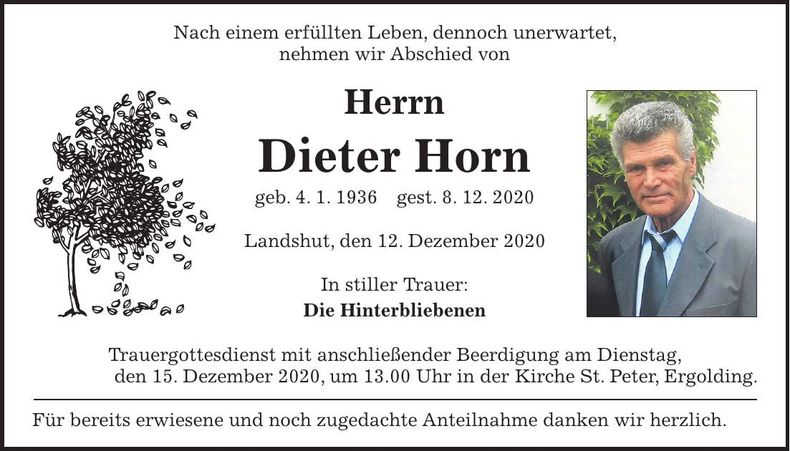 Traueranzeige Dieter Horn