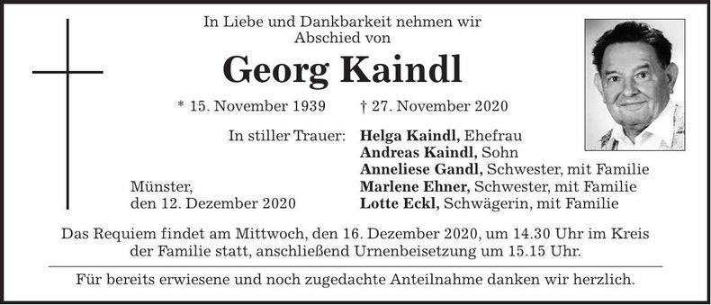Traueranzeige Georg Kaindl